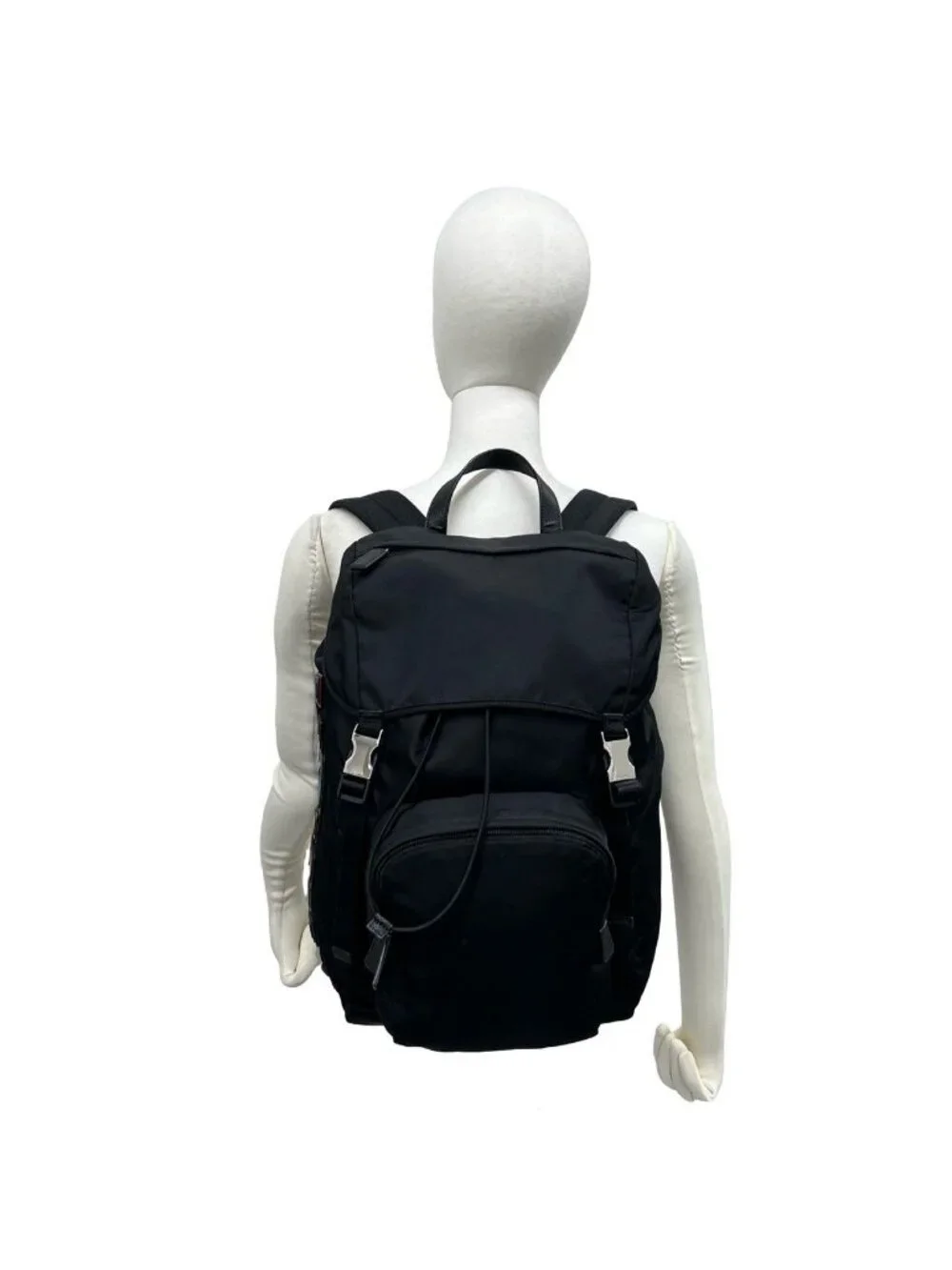 Prada Logo Tessuto Nylon Leather Backpack Black